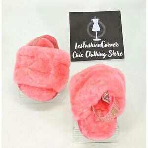 UGG Infant Pink Sheepskin Fluff Yeah Slides Sandals Slippers Size 02/03 USA 1818
